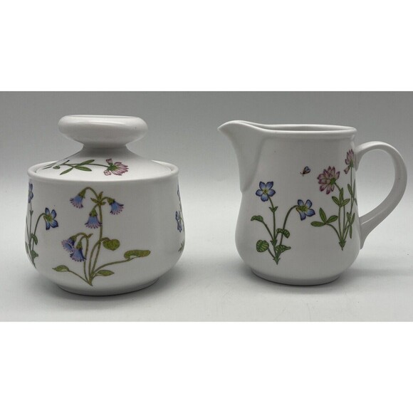 Noritake Progression Clear Day Creamer Covered Sugar Bowl Japan 9071 Floral EUC - Picture 1 of 12